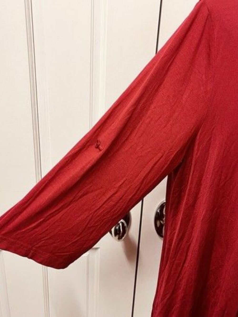 Bloomchic T-Shirt Top 2X (18) Cranberry Red 3/4 Roll Tab Sleeve Zip V-Neck Front - Picture 5 of 10